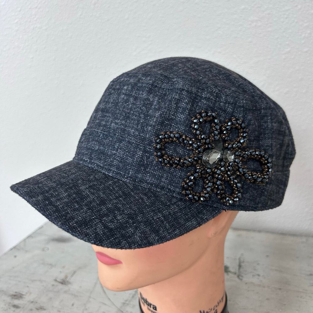 Newsboy hat cap vintage style beaded rhinestones flower fairy grunge retro - Picture 8 of 11